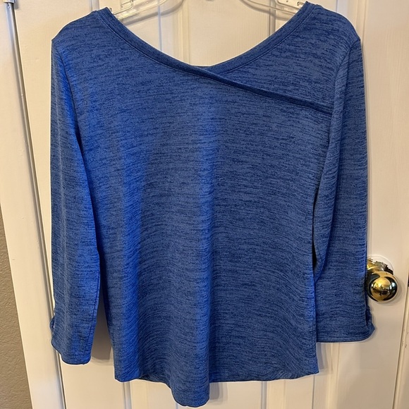 T by Talbots Women’s (S) Blue Surplice Back Lace Up Cuffs Marled Top 3/4 Sleeves - Picture 2 of 6
